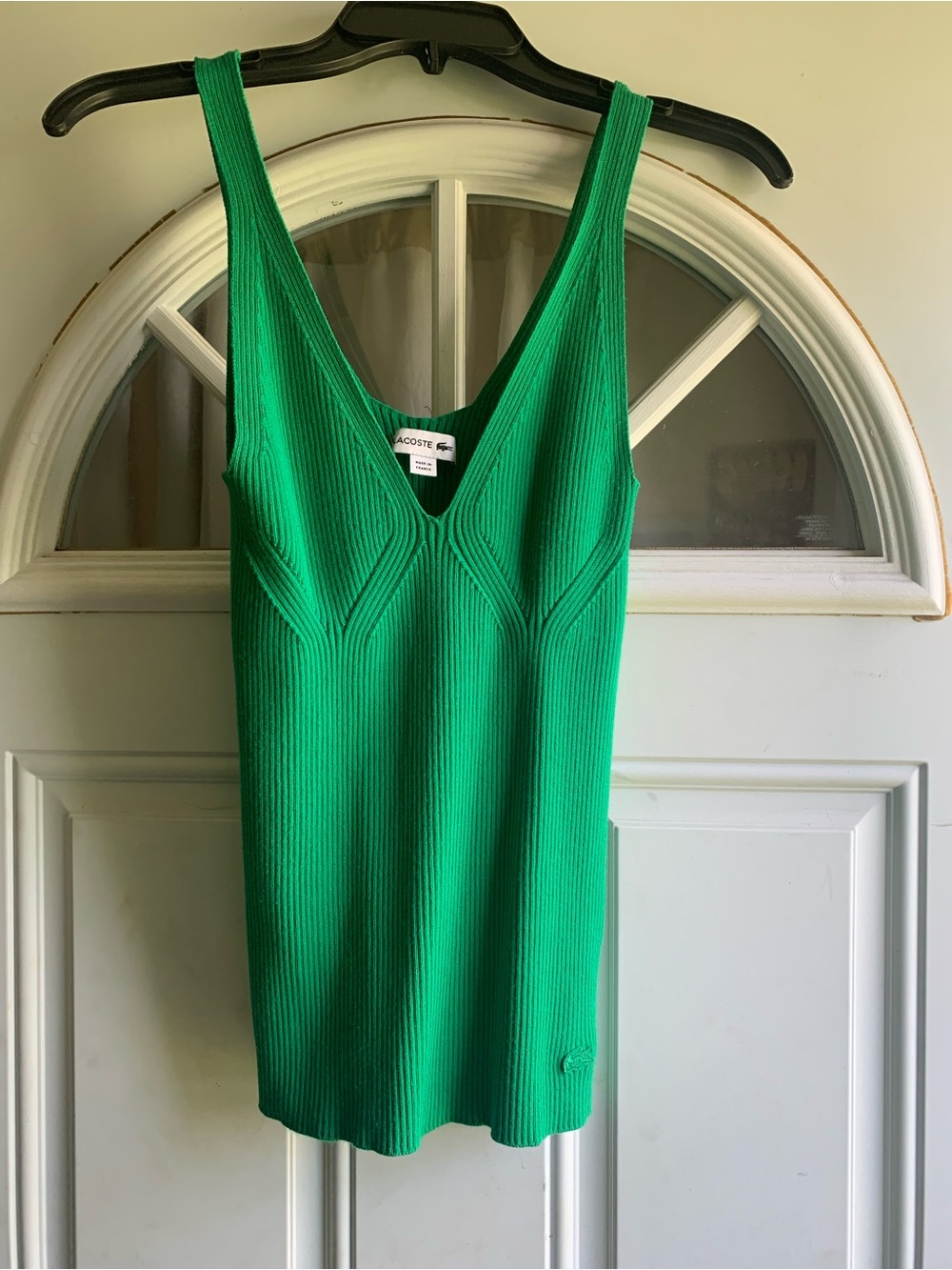 Lacoste Green Ribbed V-Neck Knit top size 36